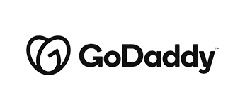 The godaddy logo is black and white with a heart in the middle.
