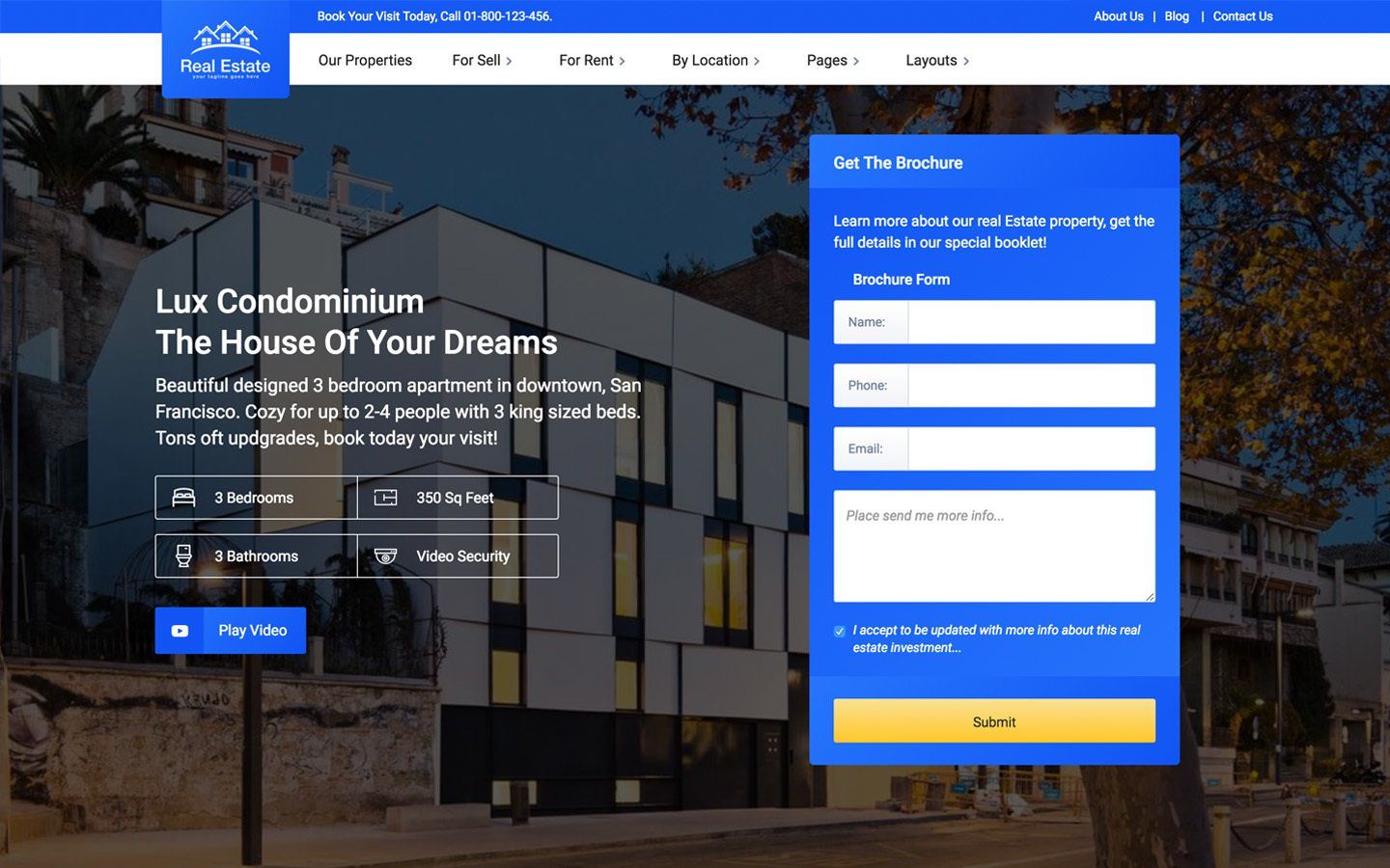 A screenshot of a website for a lux condominium.