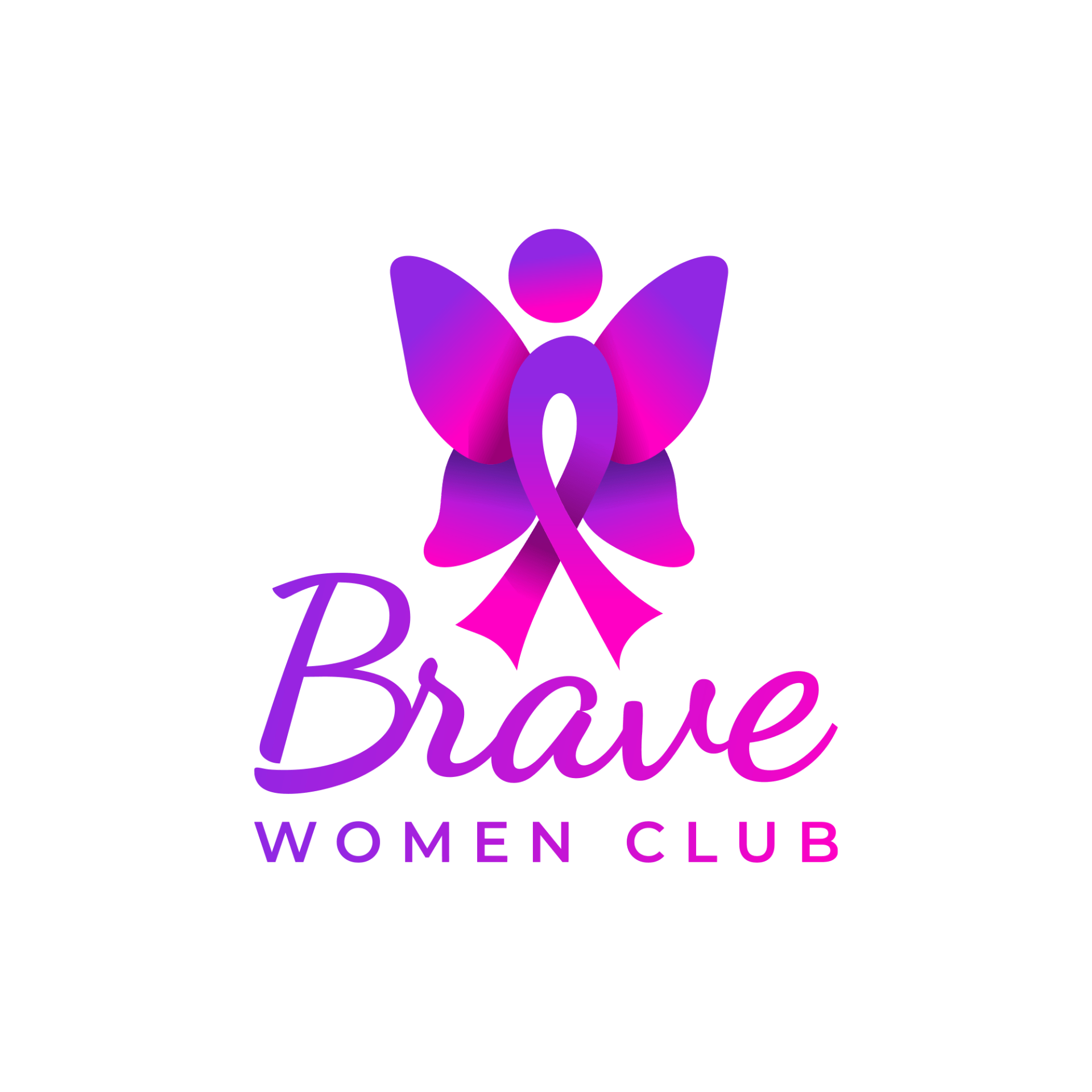 A logo for a women 's club with a butterfly and a purple ribbon.