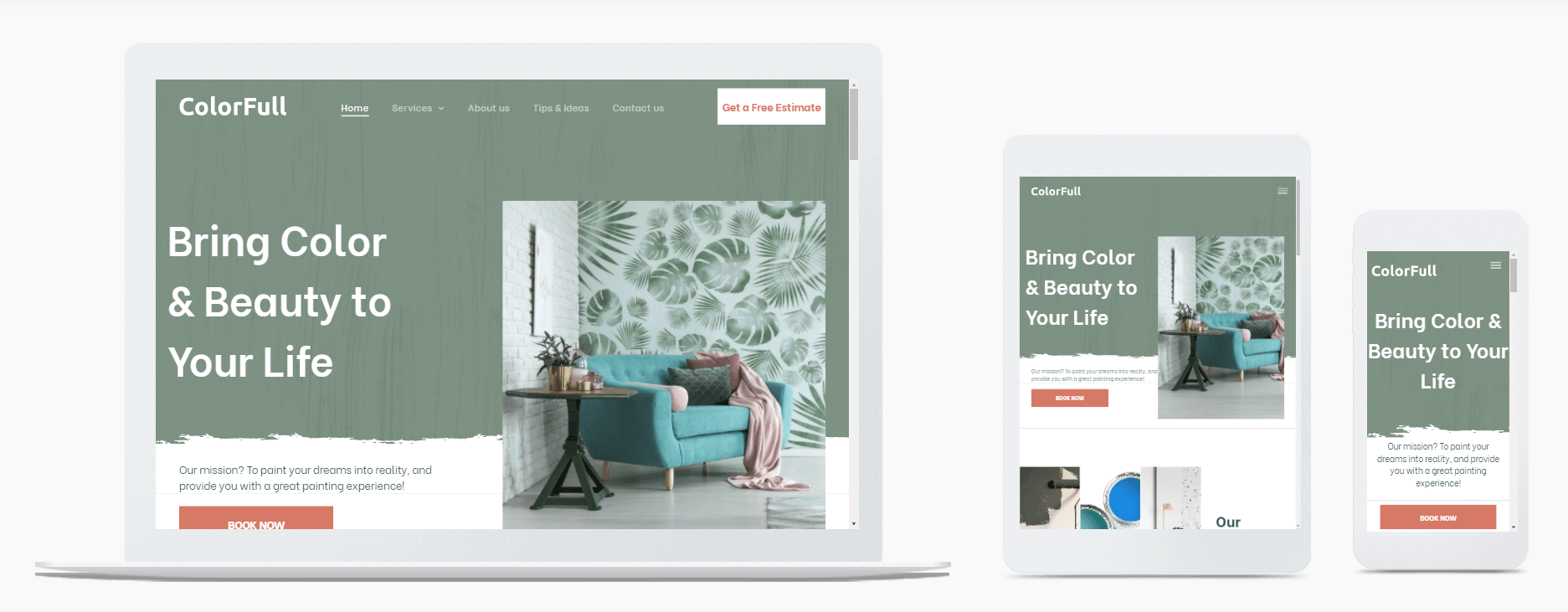 A laptop , tablet , and cell phone displaying a website.