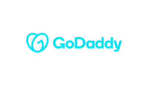 The godaddy logo is blue and has a heart on it.