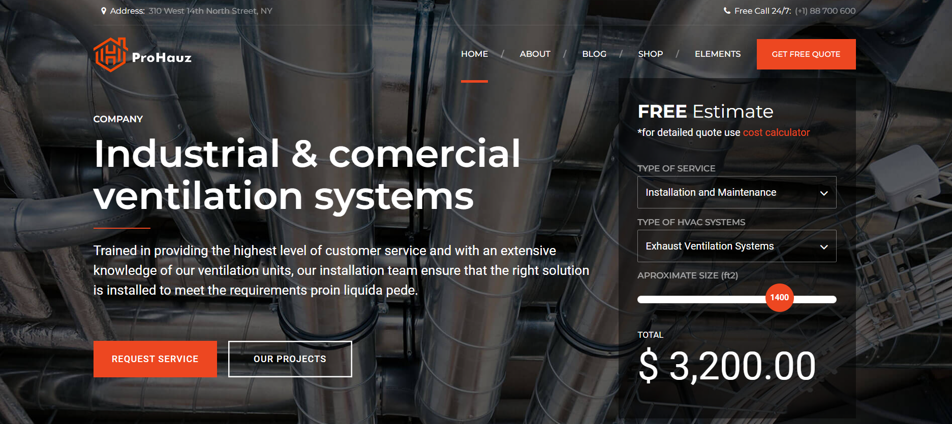A screenshot of a website for industrial and commercial ventilation systems.