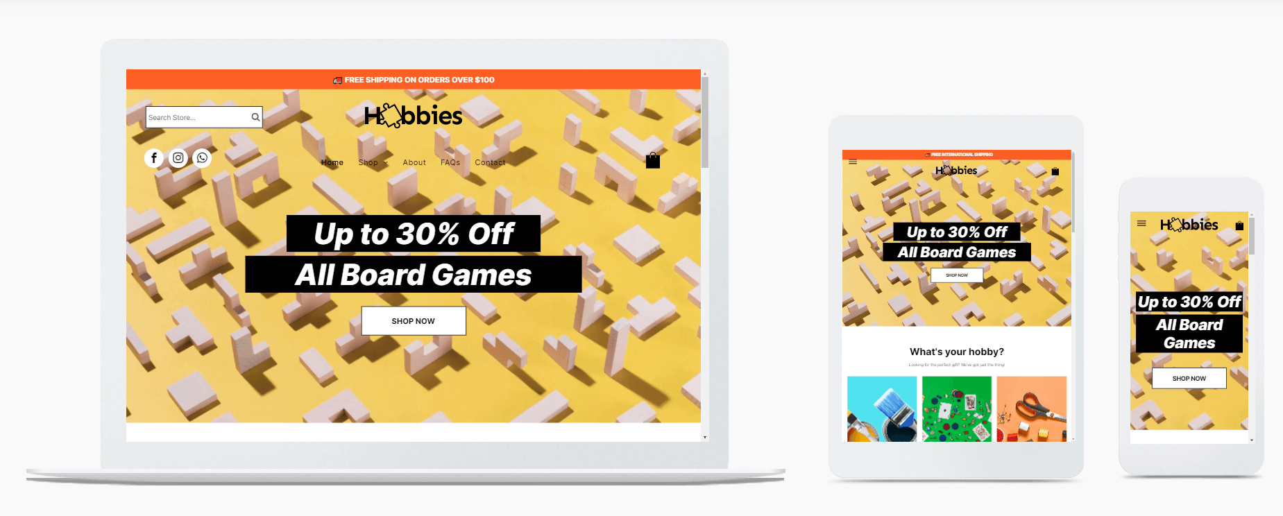 A laptop , tablet , and cell phone displaying a website.