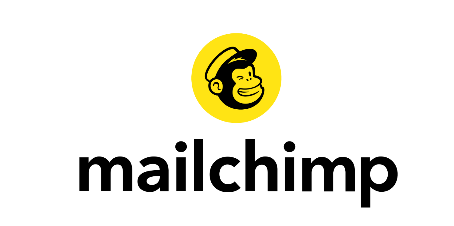 A yellow and black logo for mailchimp with a monkey on it.