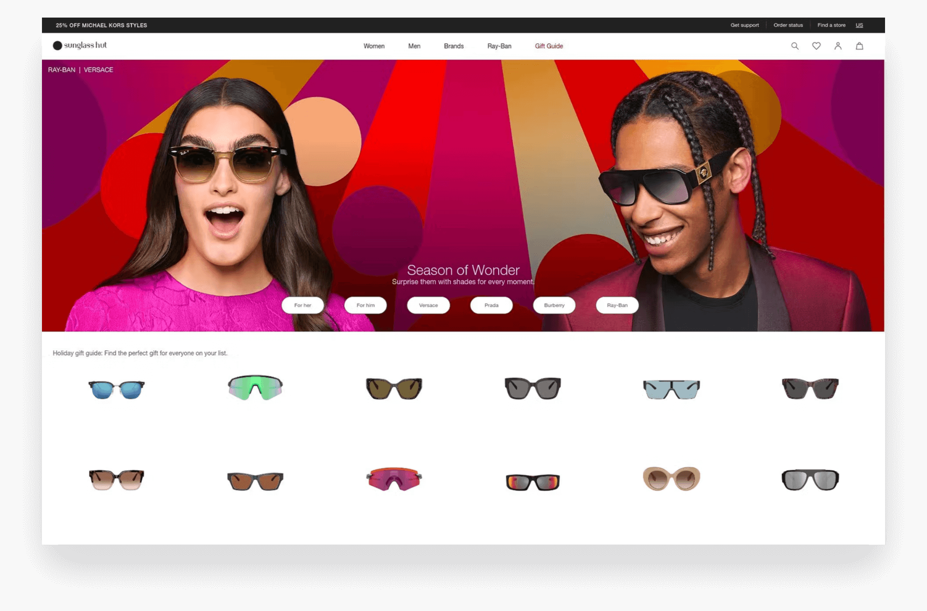 A man and a woman wearing sunglasses on a website.