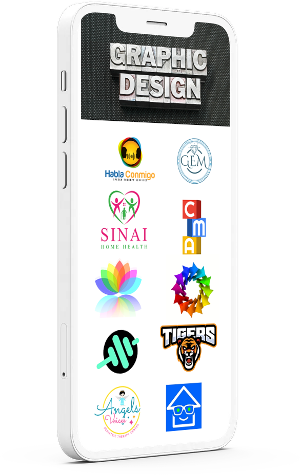 A white cell phone with a graphic design app on it.