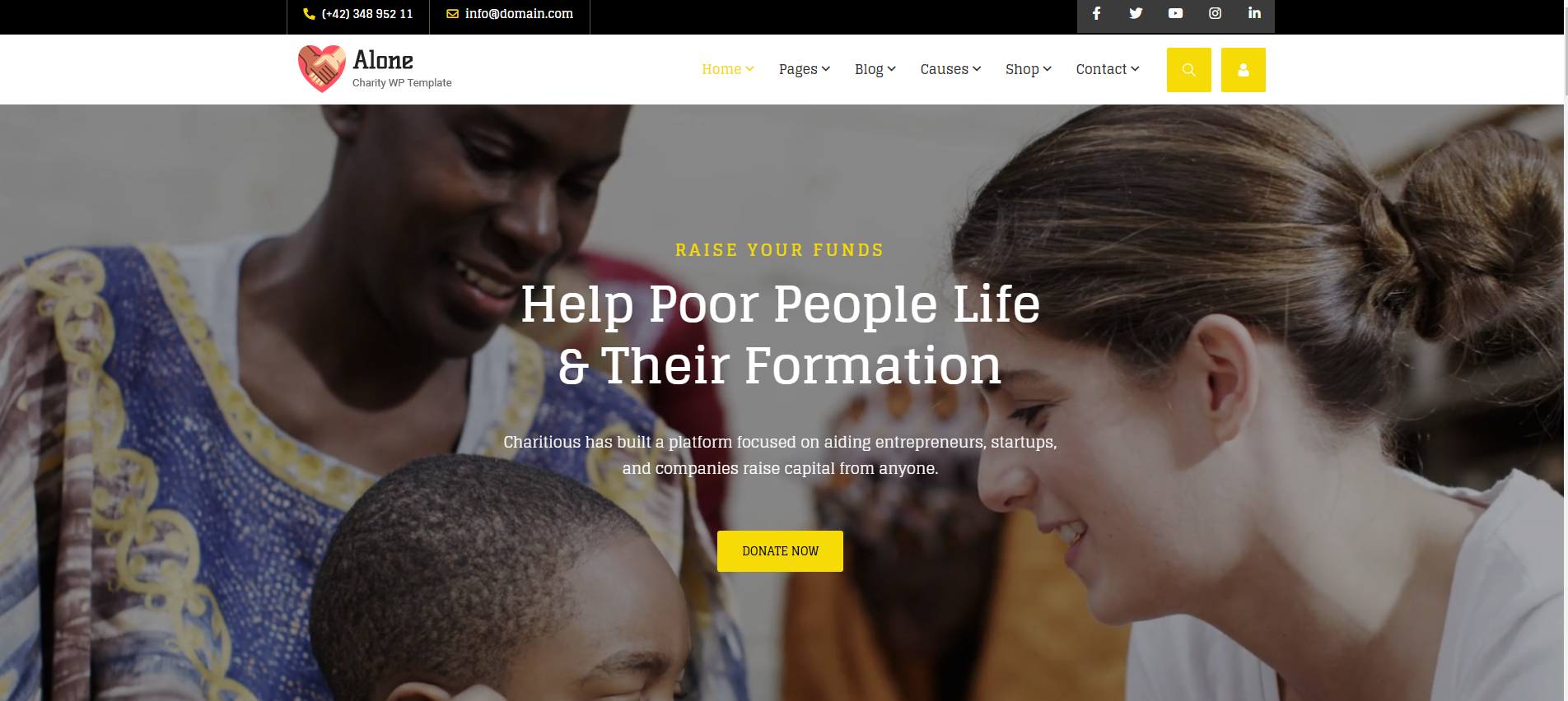 A woman is talking to a child on a website that says `` help poor people life and their formation ''.