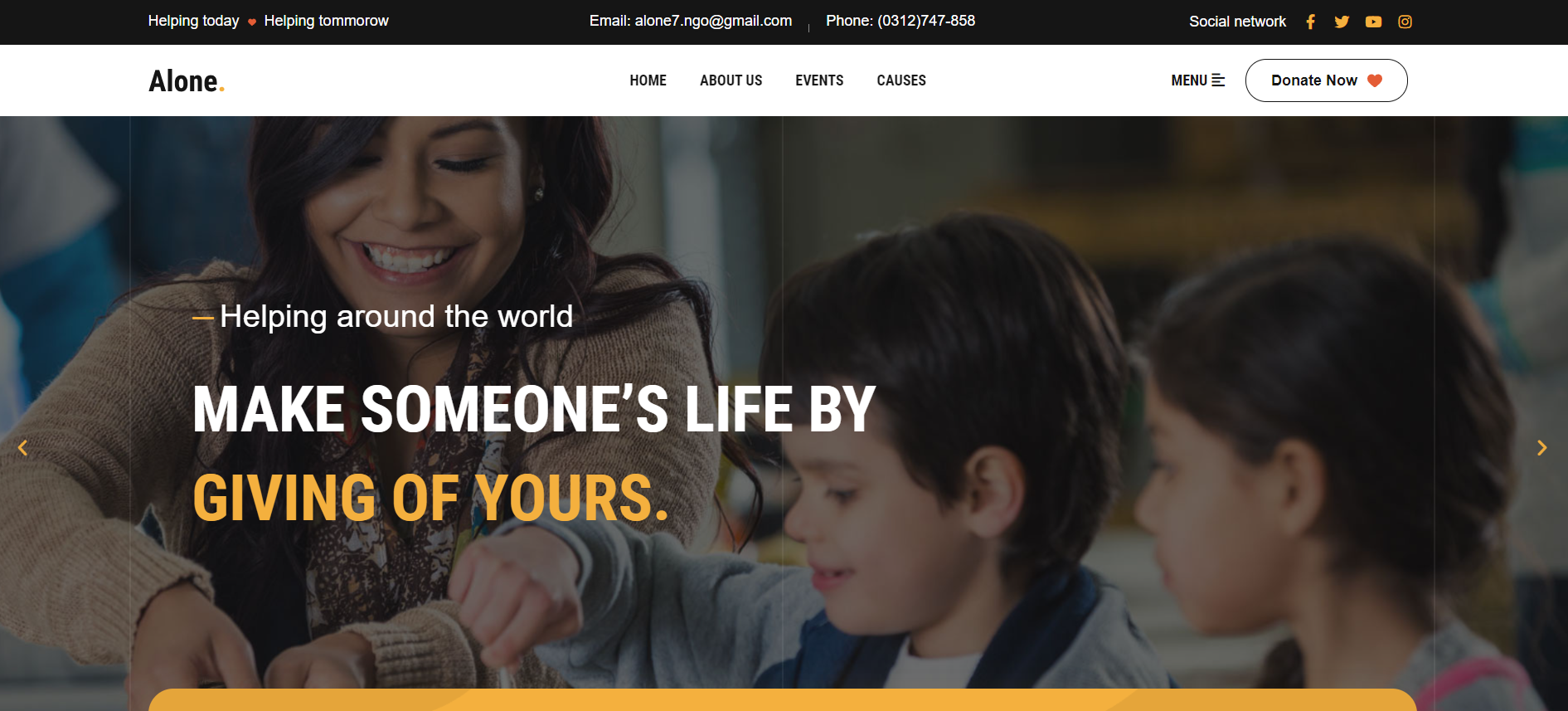 A screenshot of a website that says make someone 's life by giving of yours.