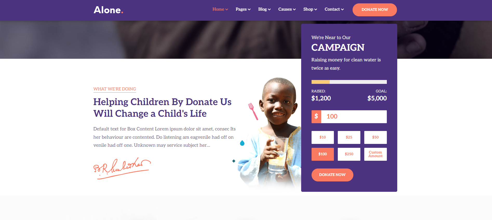 A website with a picture of a child on it