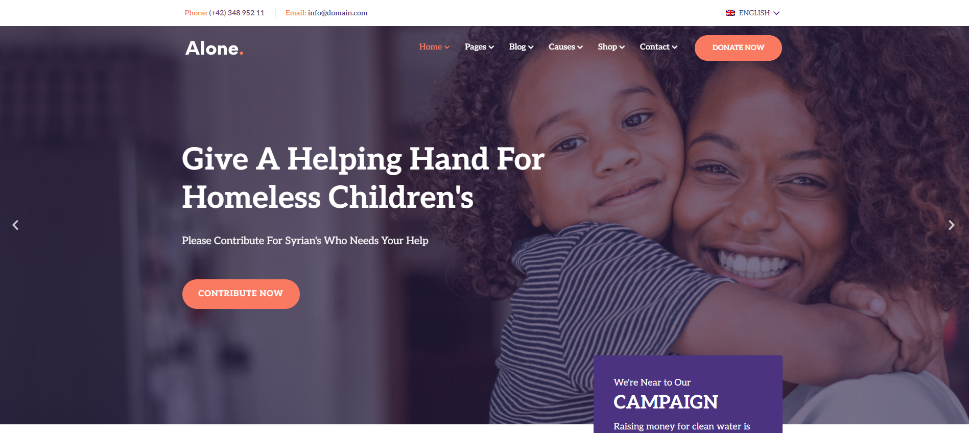 A woman is holding a child in her arms on the homepage of a website.