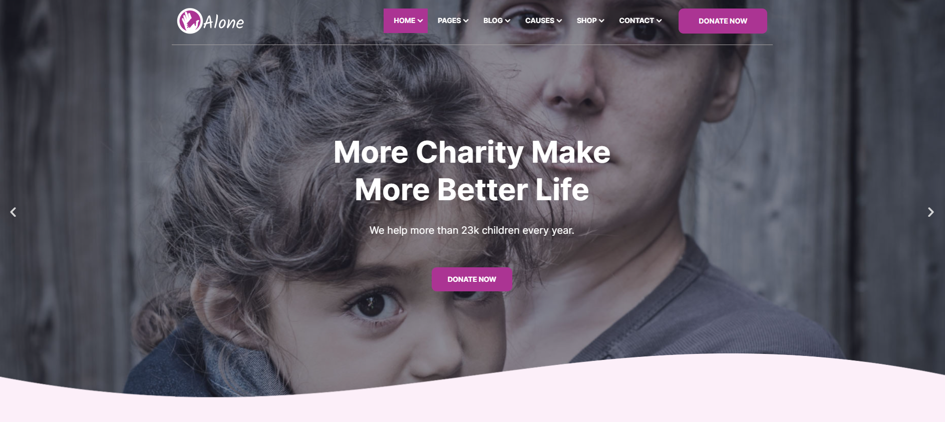 A man is holding a child on a website that says `` more charity make more better life ''.