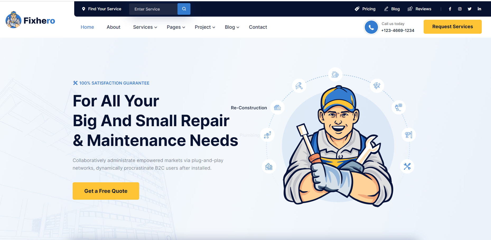 A cartoon of a man holding a wrench on a website.