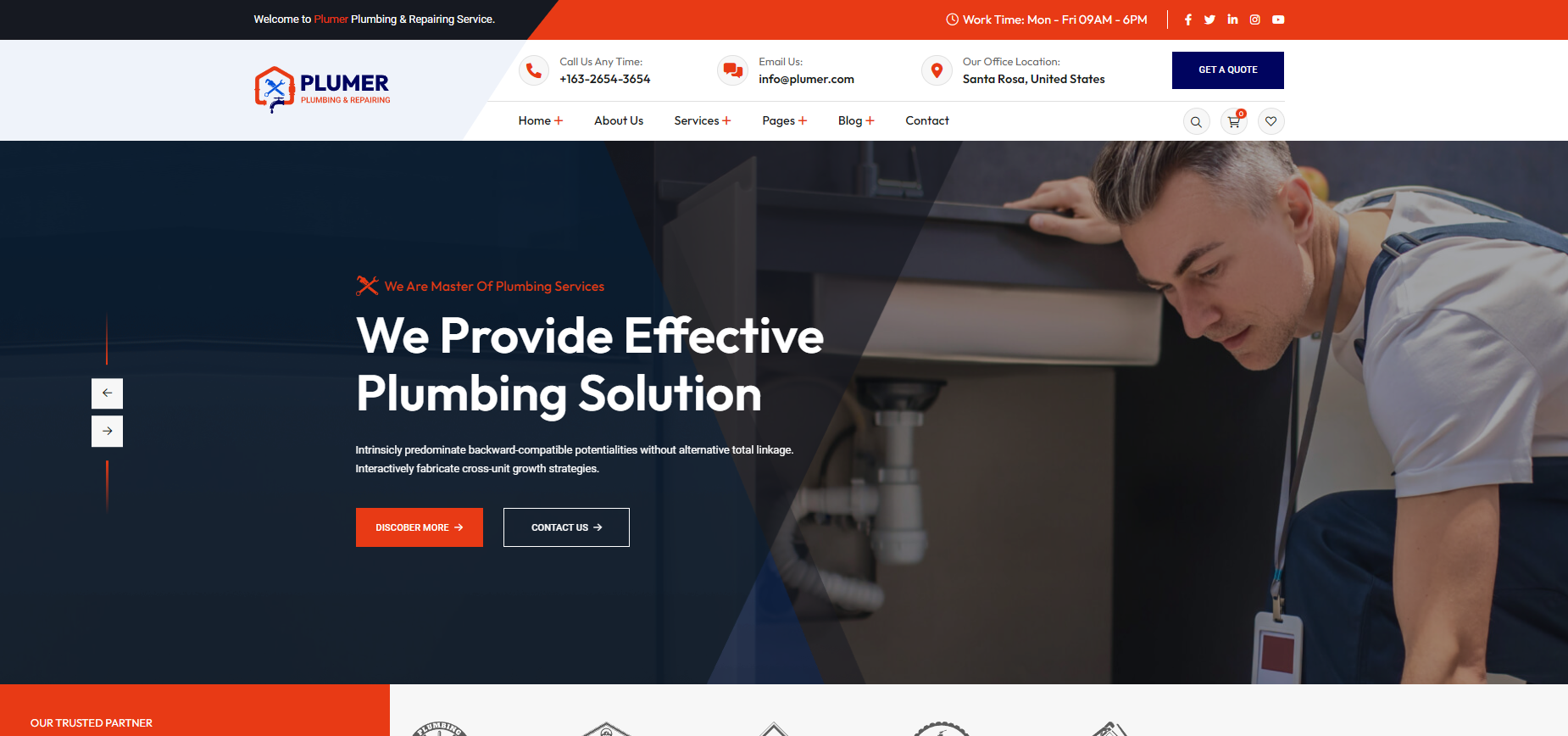 A plumber is working on a sink on a website.