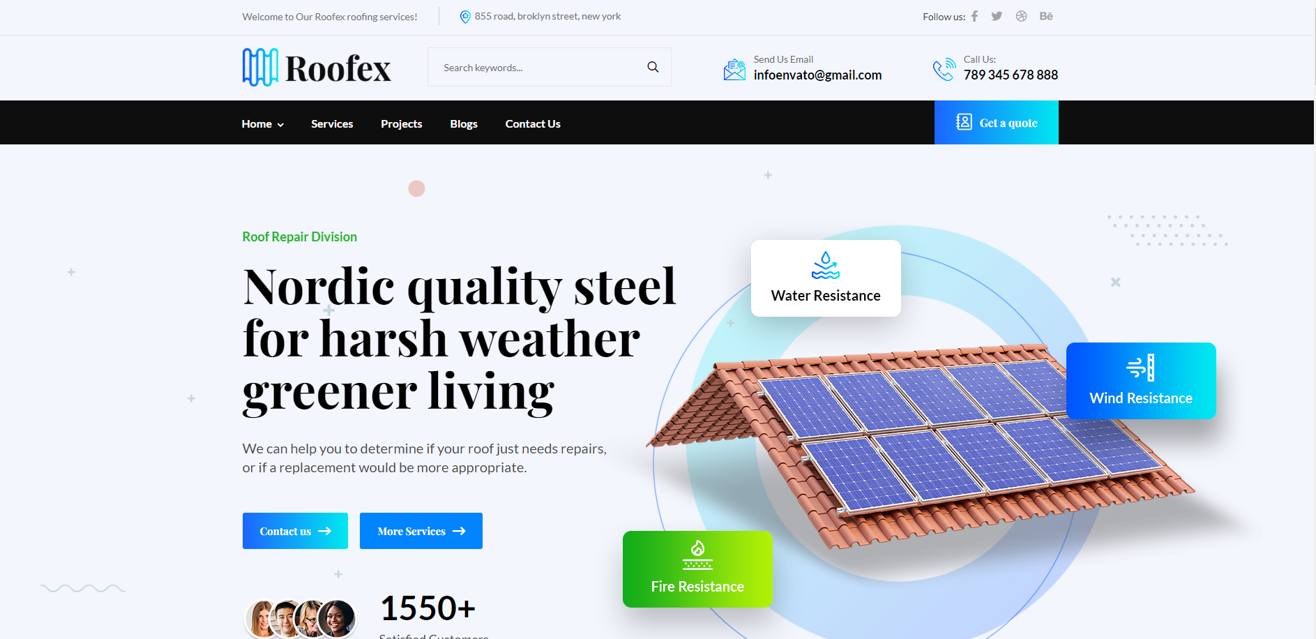 A screenshot of a website showing a roof with solar panels on it.