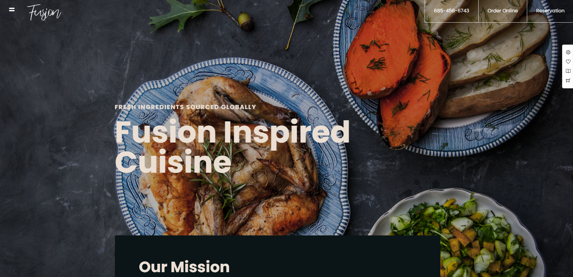 A screenshot of a fusion inspired cuisine website.