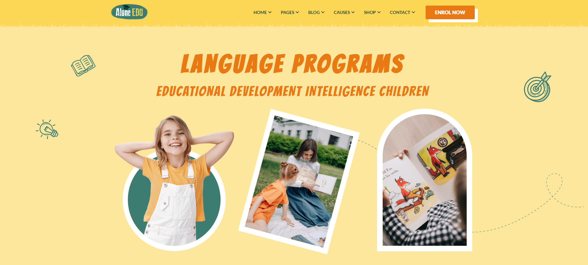 A screenshot of a website for language programs for children.