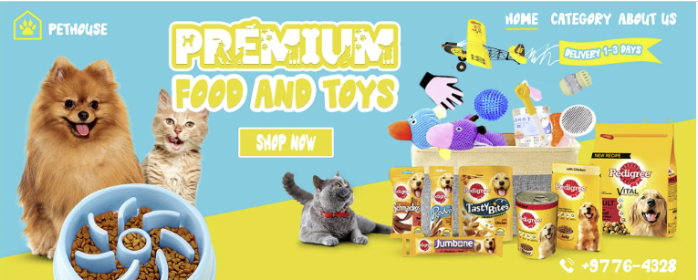 A dog and a cat are sitting next to a bowl of food and toys.