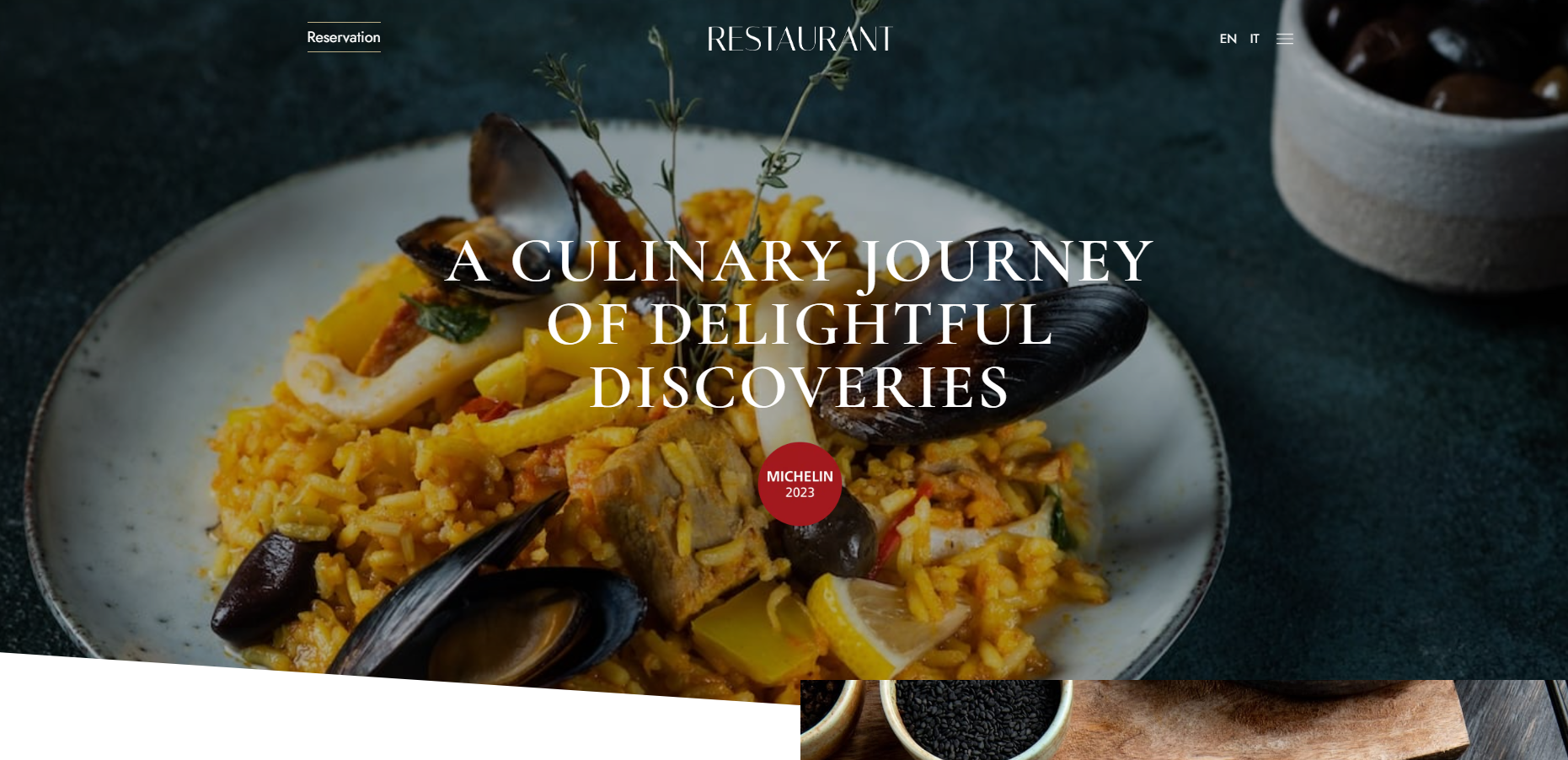 A website for a culinary journey of delightful discoveries shows a plate of food.