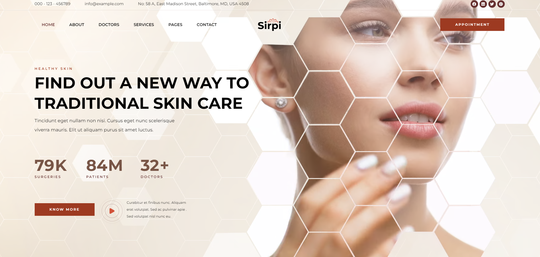 A woman 's face is surrounded by honeycombs on a landing page for traditional skin care.