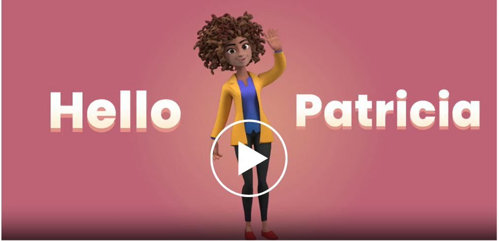 A video of a cartoon character saying hello patricia