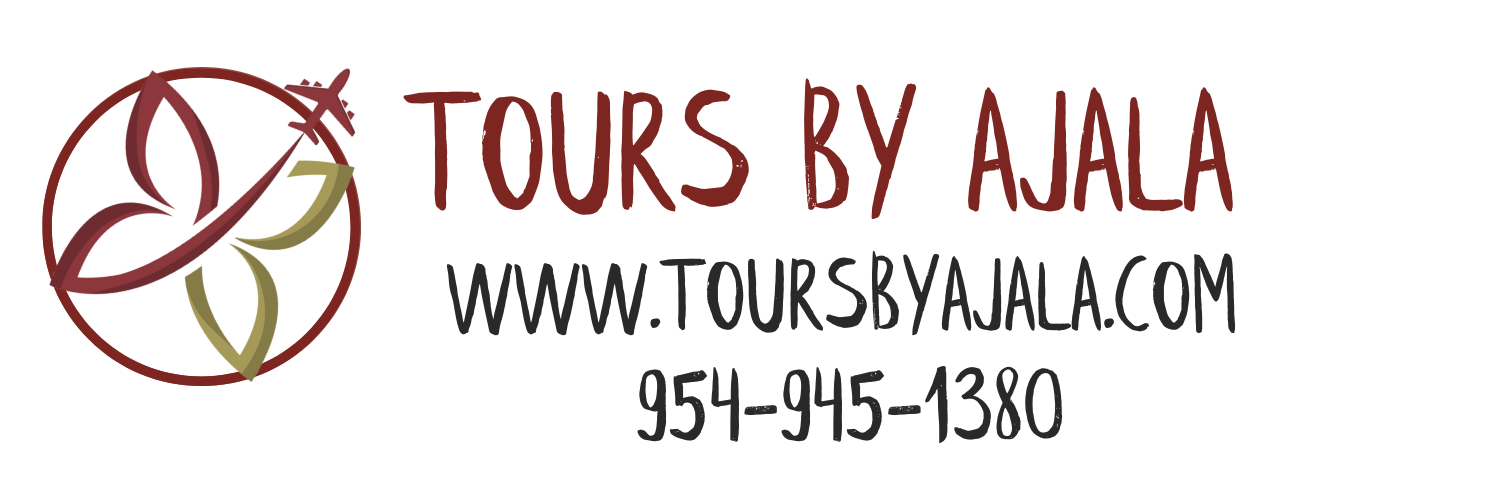 A logo for tours by ajala with a phone number