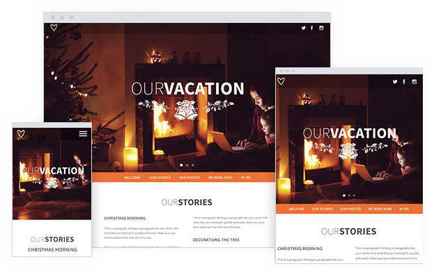 A vacation website is displayed on a computer , tablet , and phone.