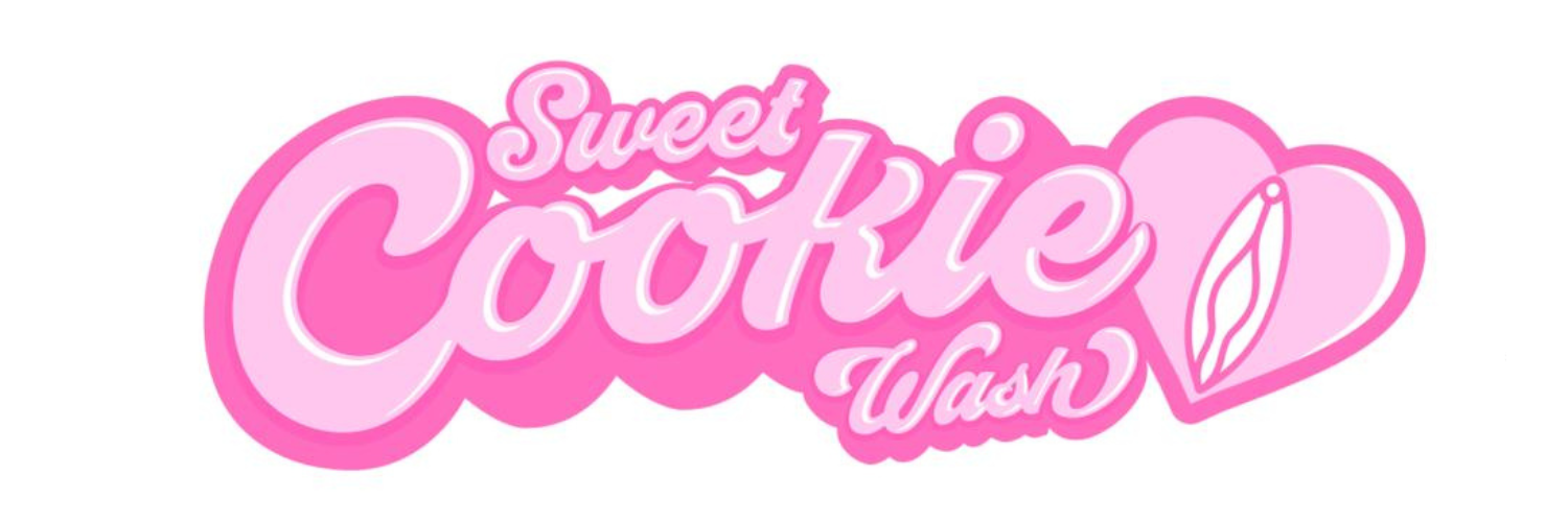 The logo for sweet cookie wash is pink and white.