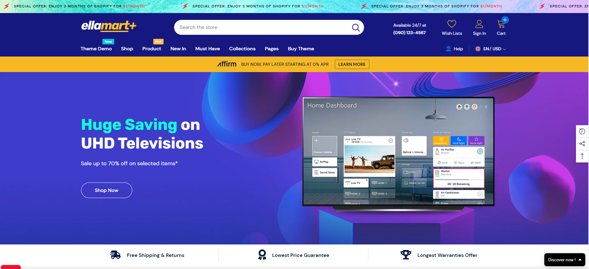 A huge saving on uhd televisions is advertised on the website