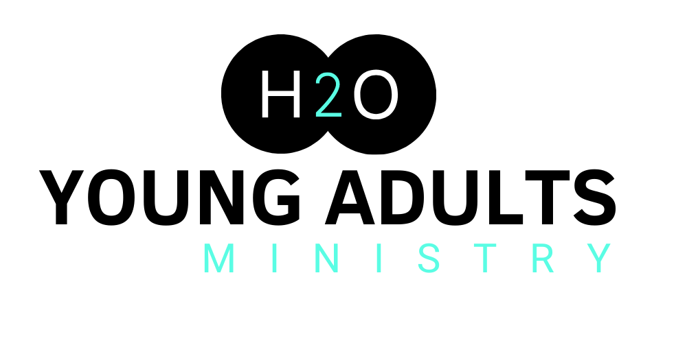 The logo for h2o young adults ministry is black and blue.