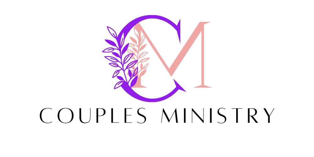 A couples ministry logo with a purple letter m and leaves.