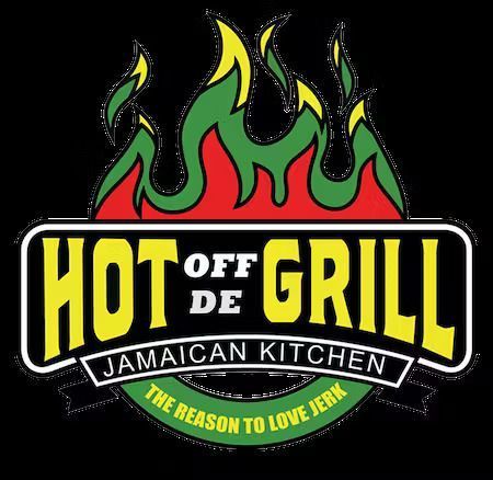 The logo for hot off the grill jamaican kitchen