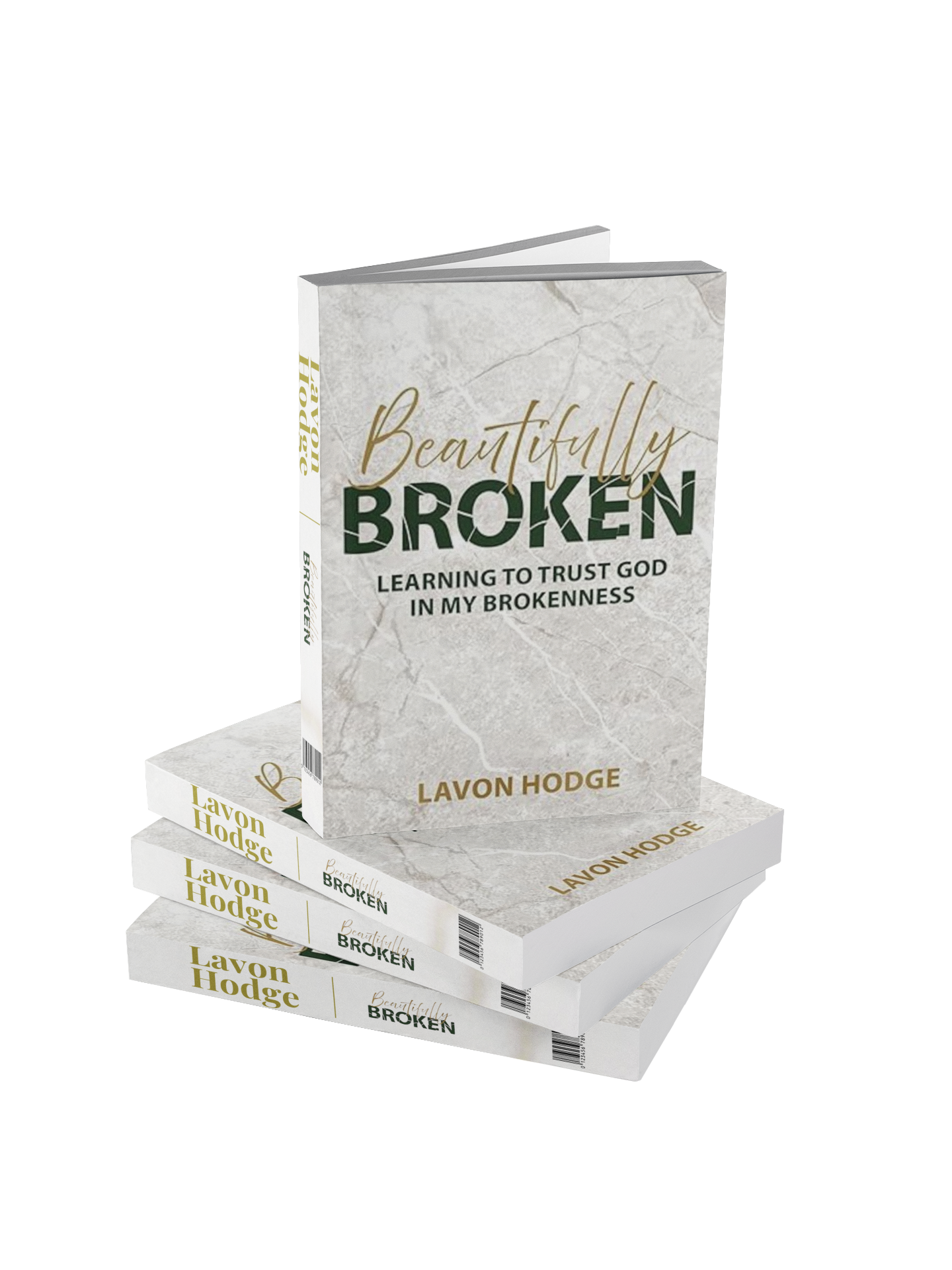 A book titled beautifully broken is stacked on top of each other.