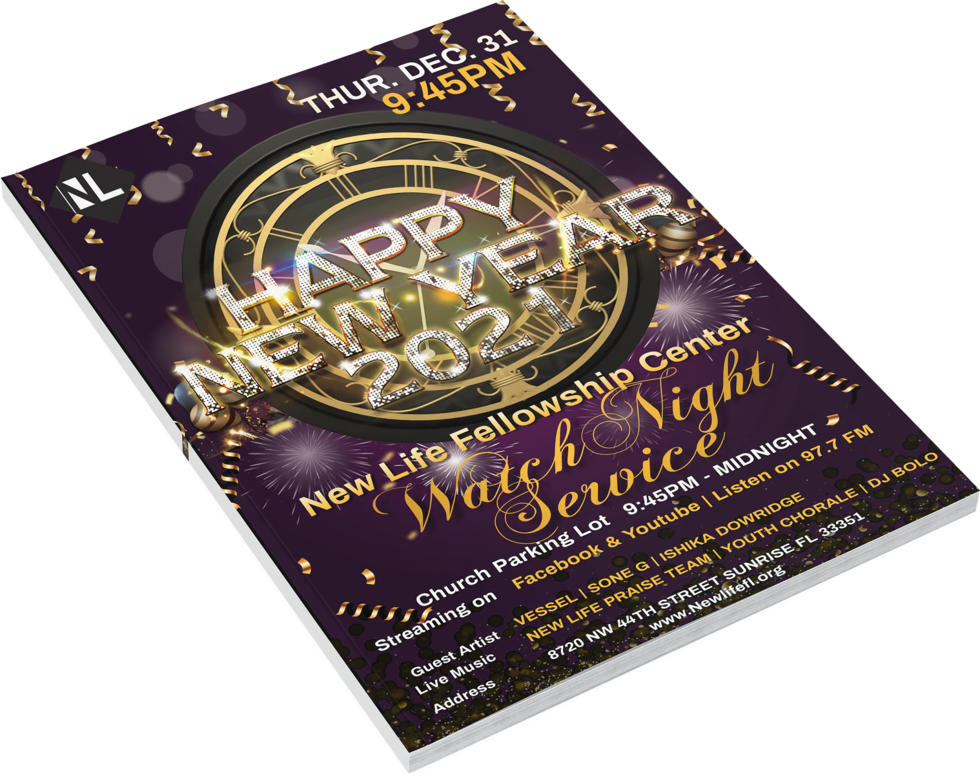 A flyer for a new year 's eve watch service