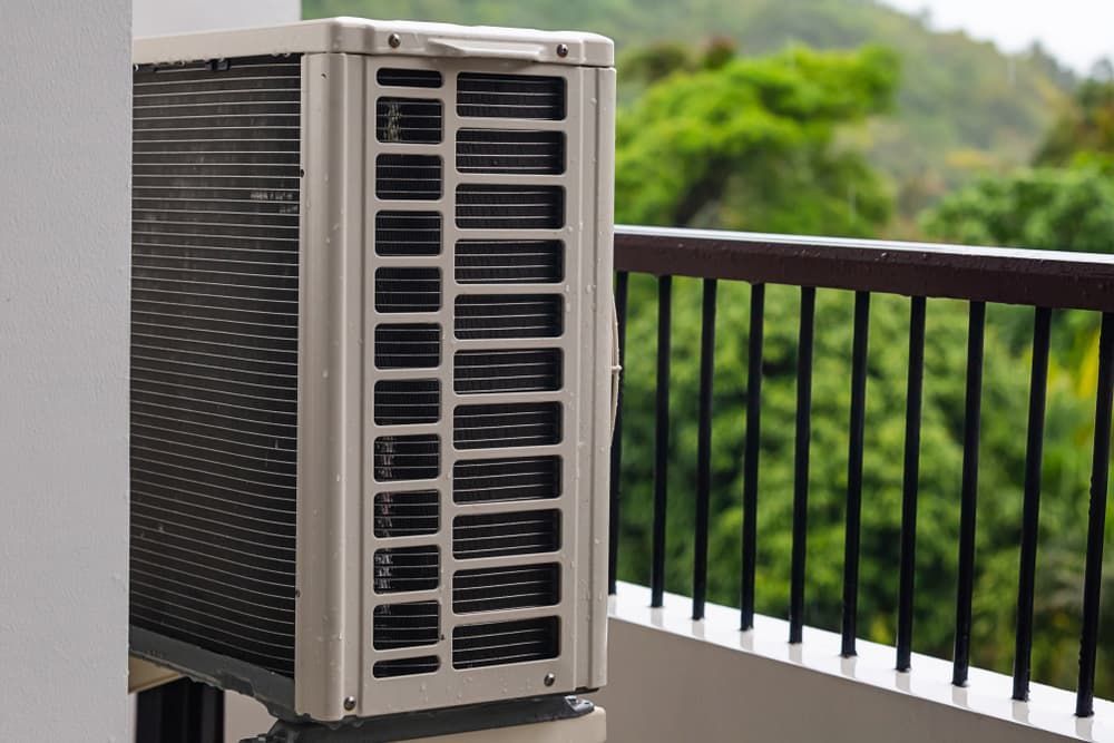 An Outdoor Air Conditioning Unit on a Balcony