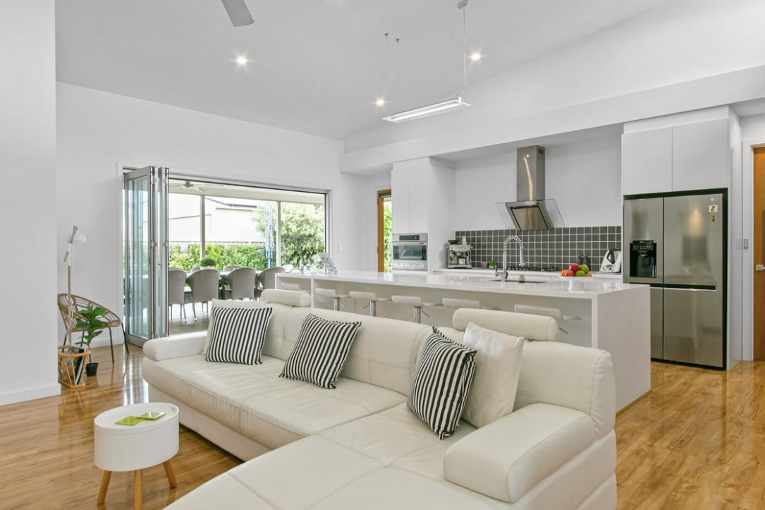 White Dining Sofa Near View — Adelaide, SA — Coastal Living by Design