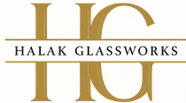 Logo for Halak Glassworks. Gold 
