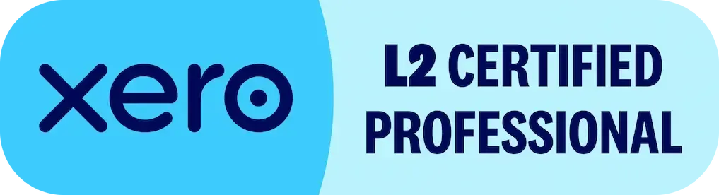 A blue rectangular badge with the dark blue Xero logo on the left and the text