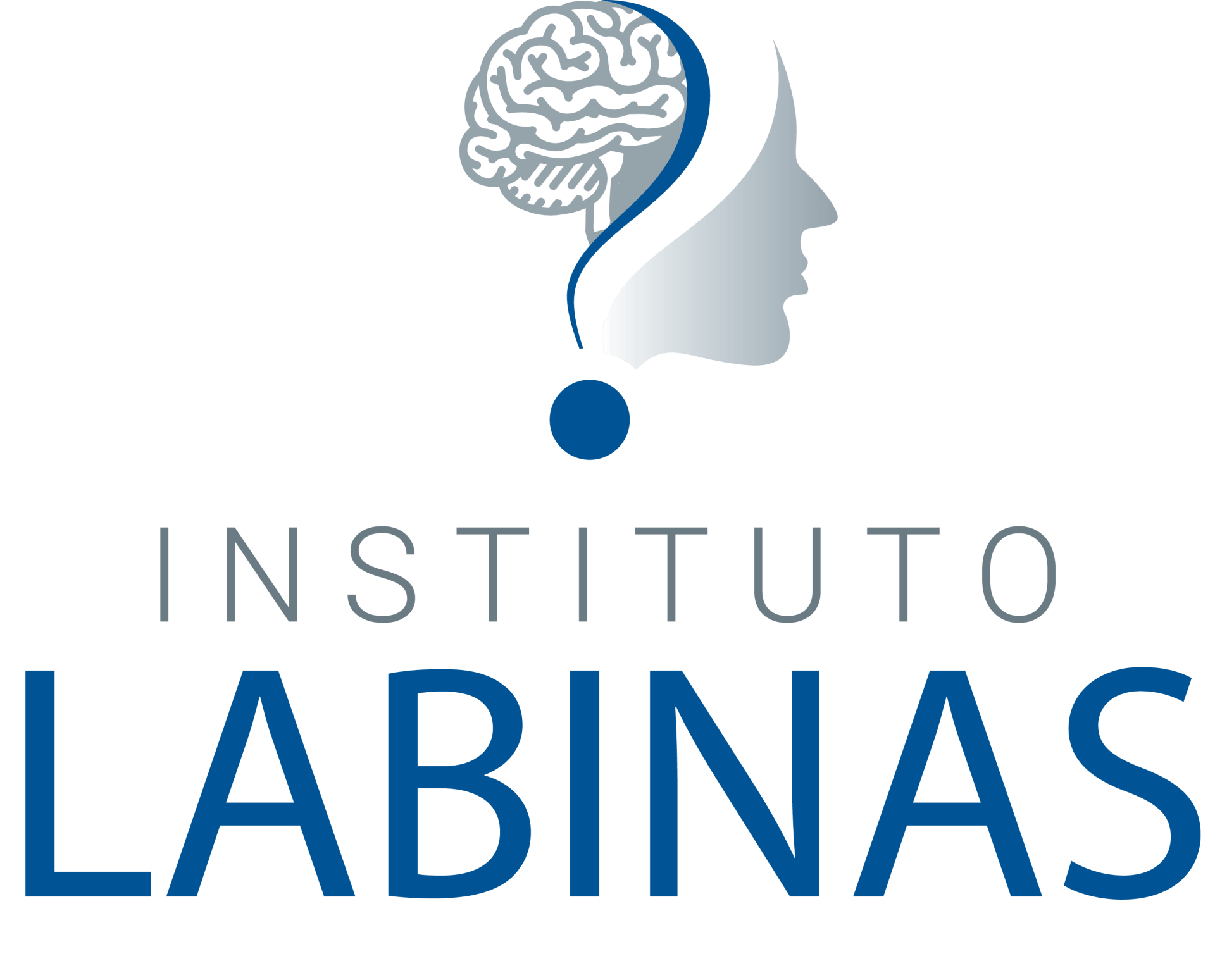 O logotipo do instituto labinas traz um ponto de interrogação acima da cabeça de uma mulher.