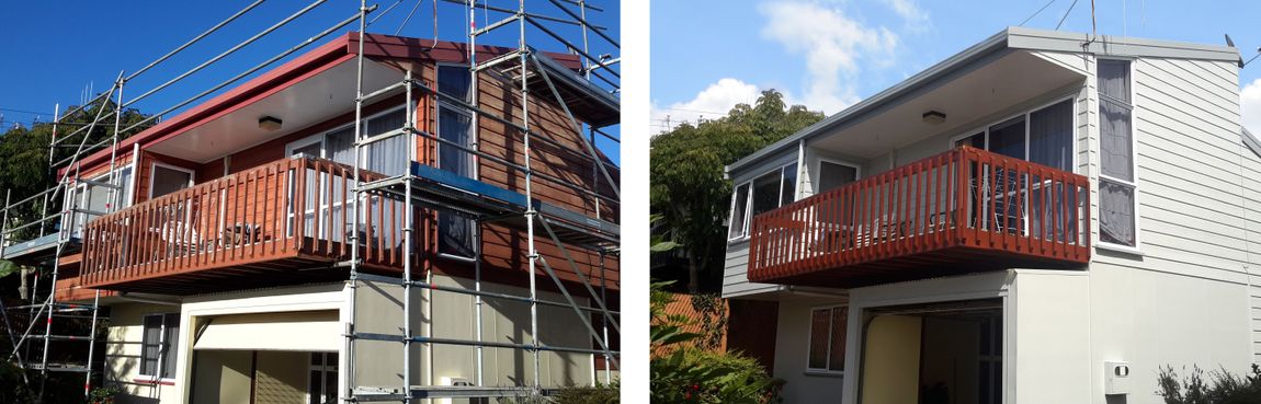Before and after residential house requiring scaffolding by Wayne Webb Painter