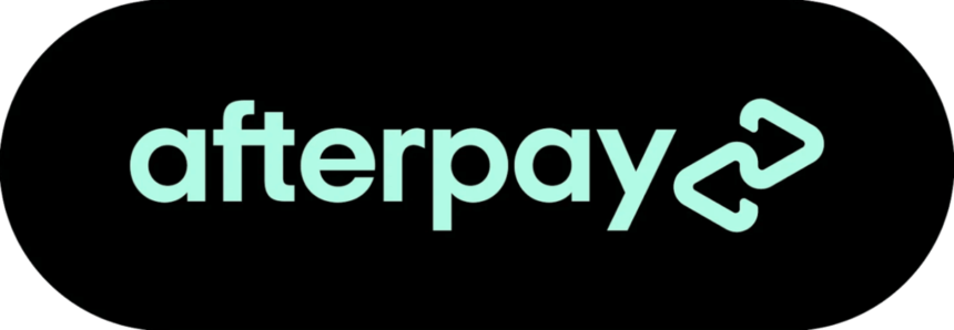The afterpay logo is on a black background.