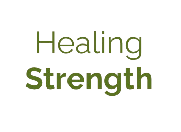 The words `` healing strength '' are written in green on a beige background.