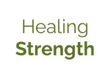 The words `` healing strength '' are written in green on a beige background.