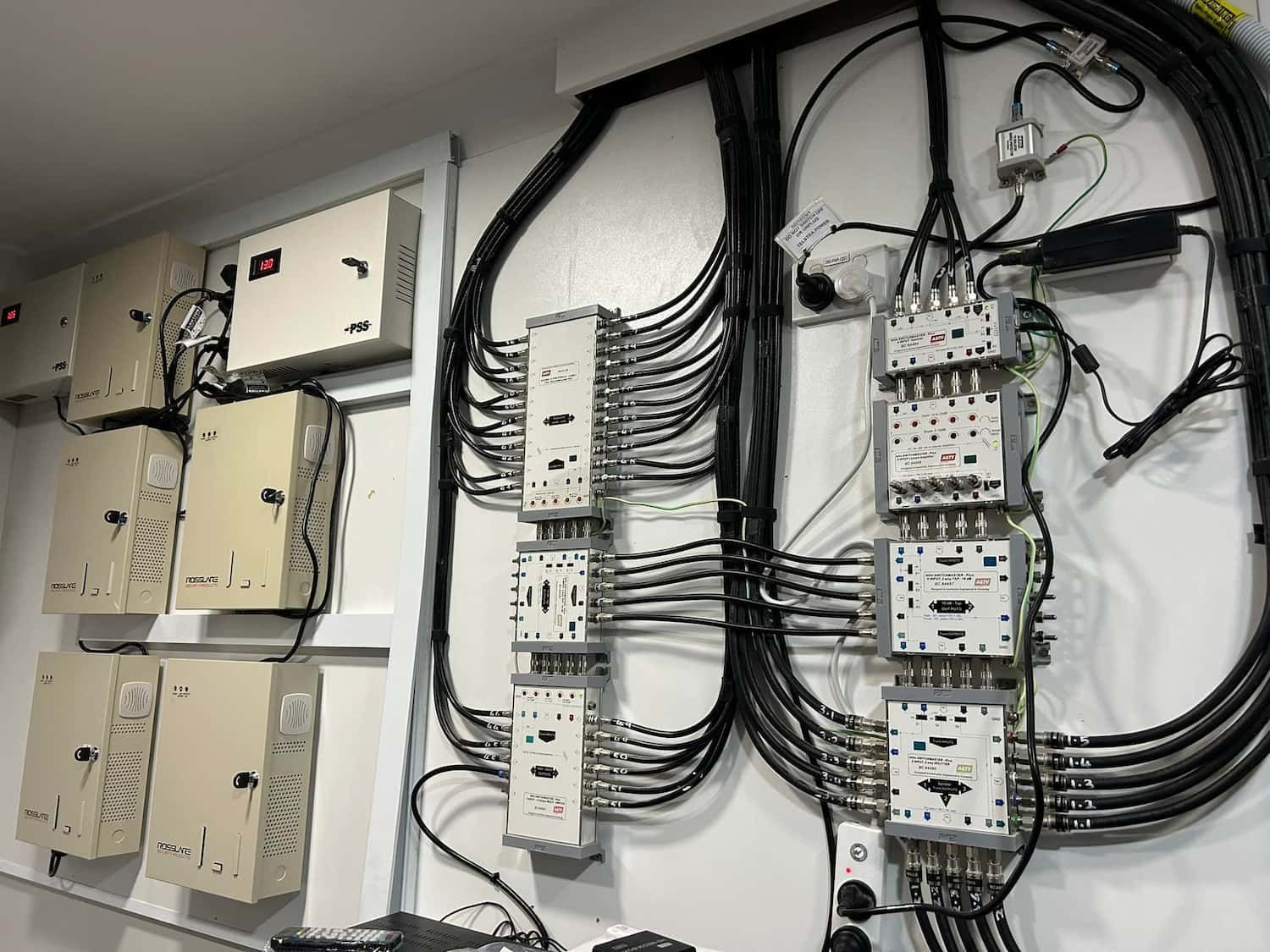 A Wall With a Lot of Wires and Boxes on It — Jendata In Garbutt, QLD