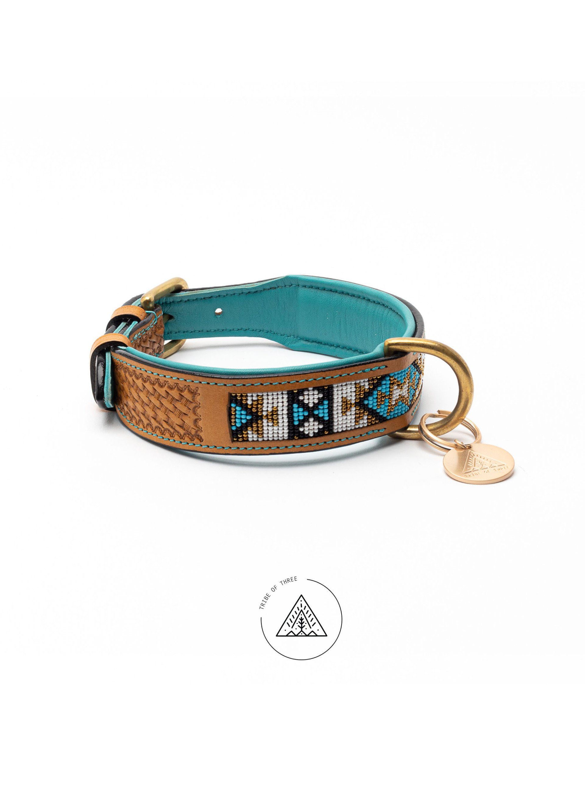 kralen halsband, leren halsband, halsband, Tribe Of Three, native halsband, honden riem, dogwithamission