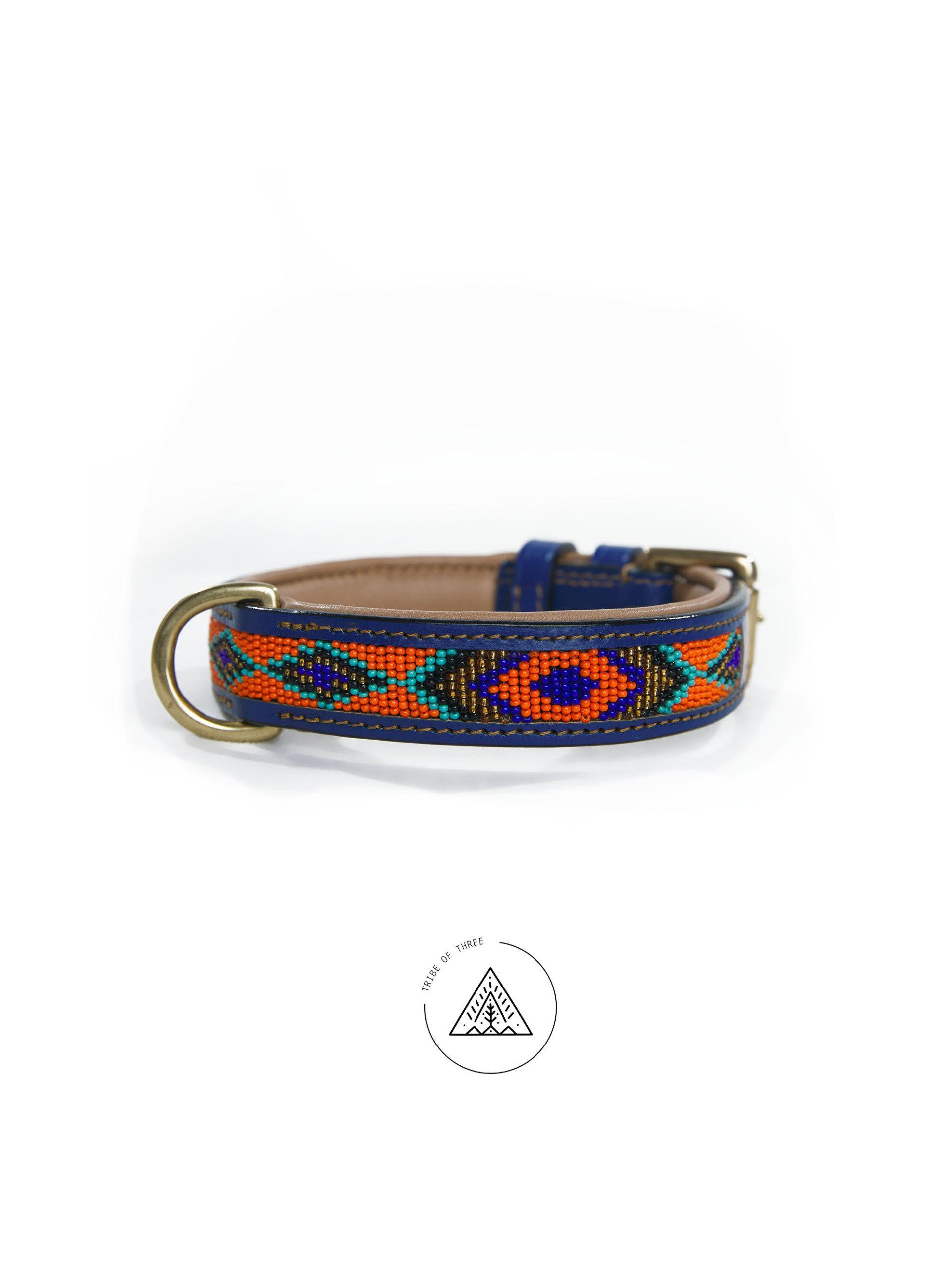 kralen halsband, leren halsband, halsband, Tribe Of Three, native halsband, honden riem