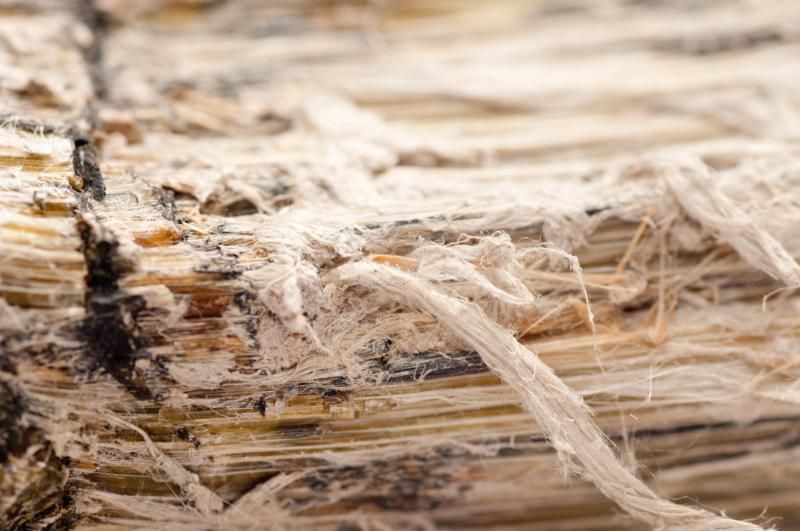 depicting asbestos fibers in a cross-section of building materials.