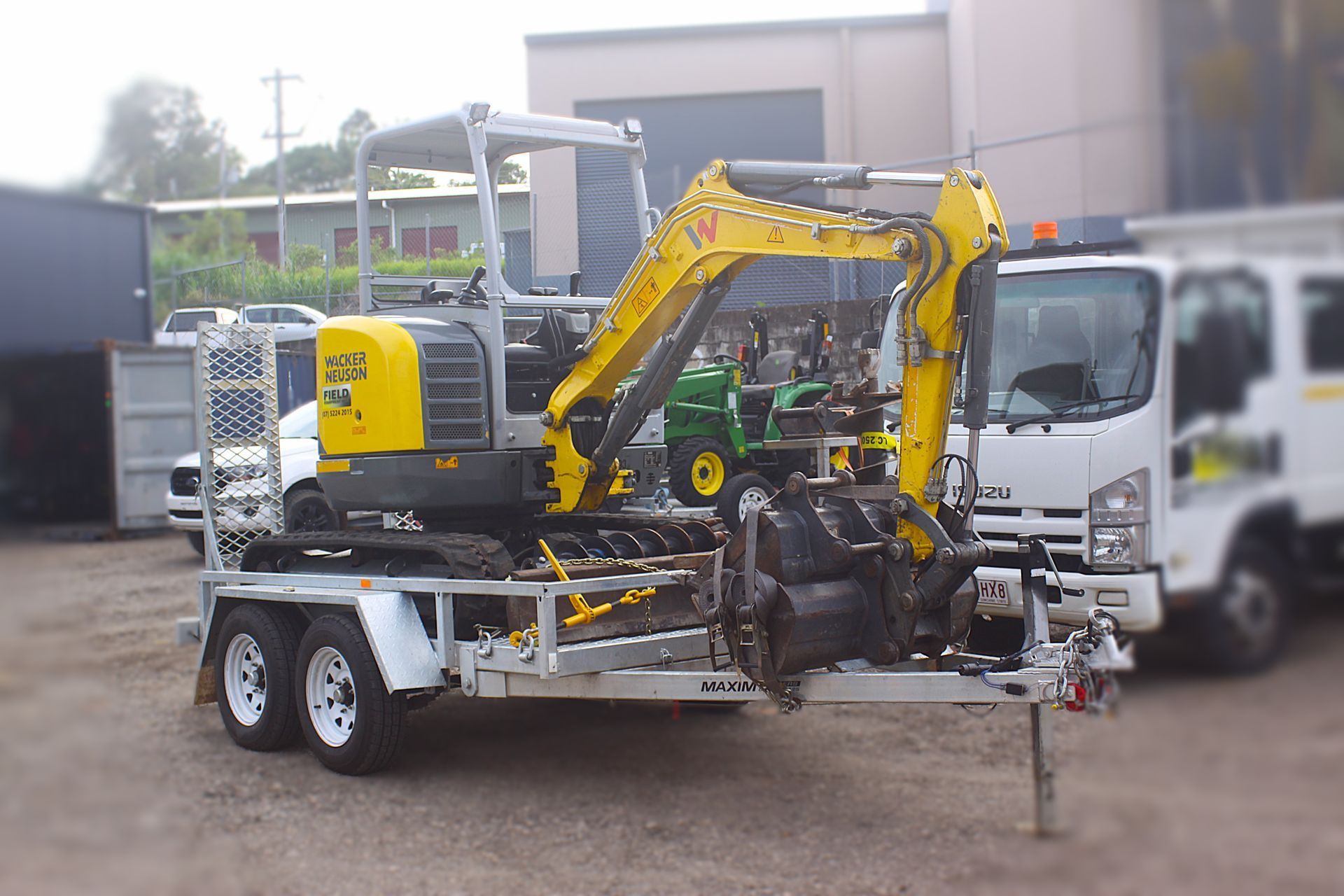 dry hire mini excavator setup on trailer