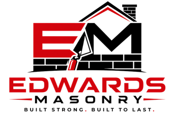 Edwards Masonry logo with red and black brick-style lettering and a trowel icon; “Built strong. Built to last.”