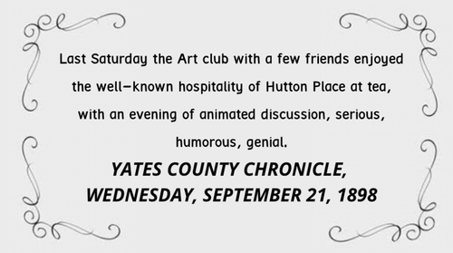 Vintage newspaper clipping with decorative border and text about tea at Hutton Place, Yates County Chronicle, Sept. 21, 1898