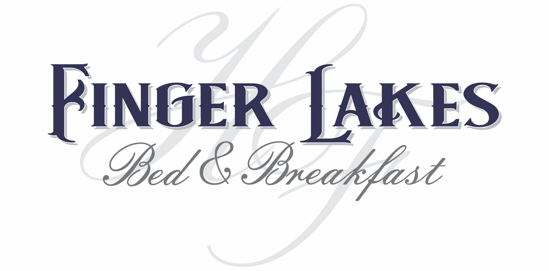 Finger Lakes Bed & Breakfast logo with stylized gray and purple text